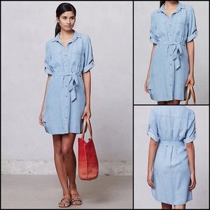 Anthro Cloth & Stone Chambray Belted Button Down Shirttail Shirt Dress